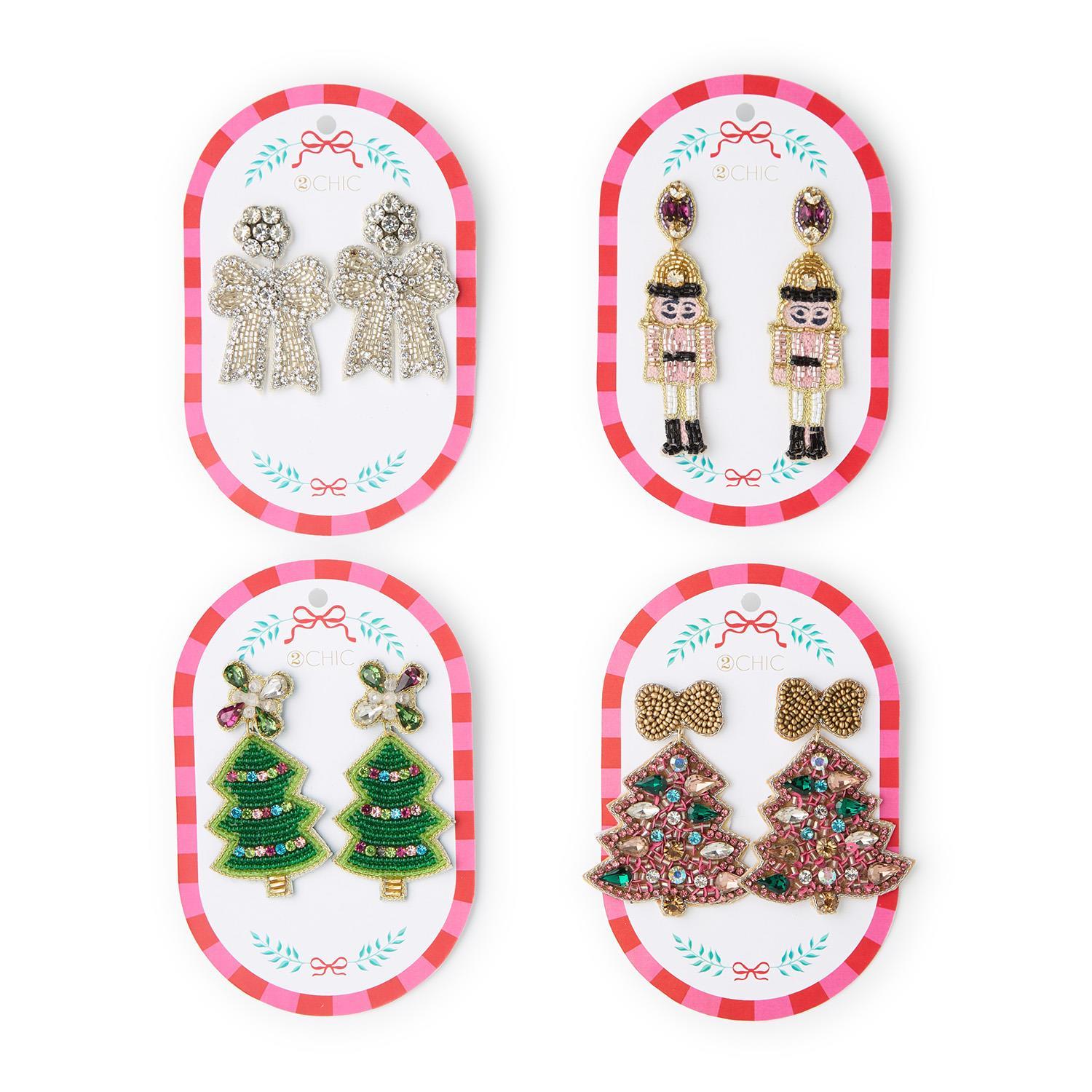 Holiday Icon Pink Tree w/ Bow Earrings